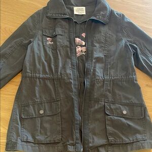 Ashley By 26 International Dark Gray Jacket with Pink Floral Embroidery